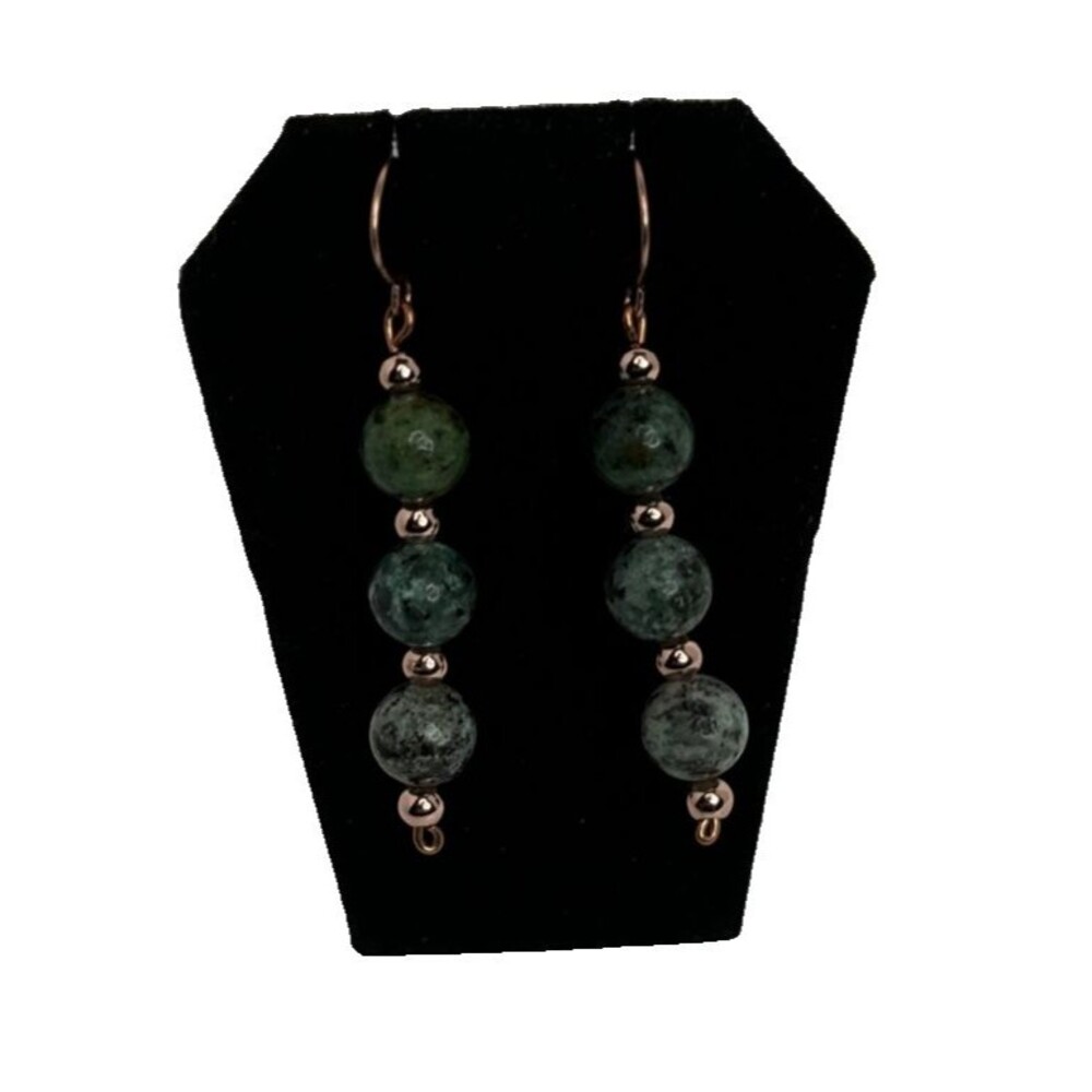 Artisan Crafted Copper And African Turquoise Dangle Earrings With Copper Beads